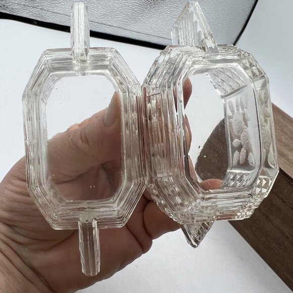 Art Deco Vintage Glass Etched Sugar Bowl Roses Floral Flowers - Picture 13 of 16